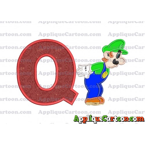 Luigi Super Mario Applique 02 Embroidery Design With Alphabet Q