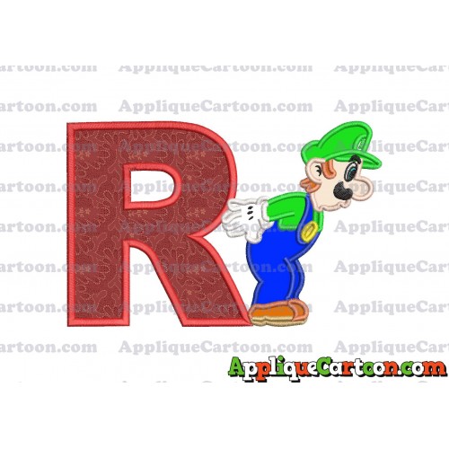 Luigi Super Mario Applique 02 Embroidery Design With Alphabet R