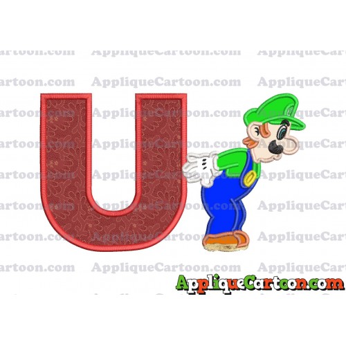 Luigi Super Mario Applique 02 Embroidery Design With Alphabet U