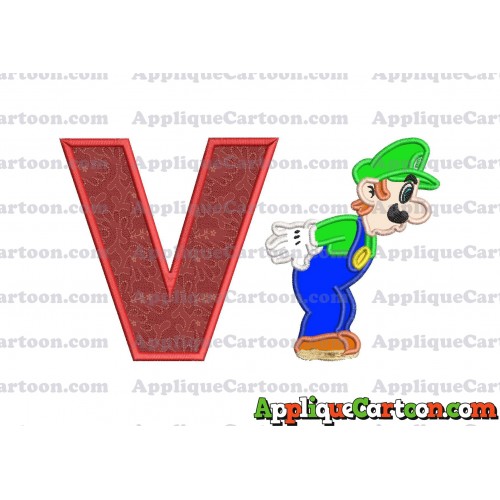 Luigi Super Mario Applique 02 Embroidery Design With Alphabet V