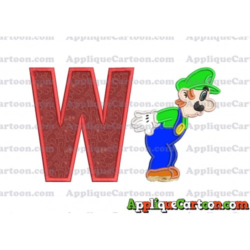 Luigi Super Mario Applique 02 Embroidery Design With Alphabet W