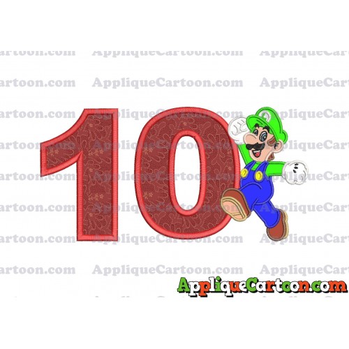 Luigi Super Mario Applique 03 Embroidery Design Birthday Number 10