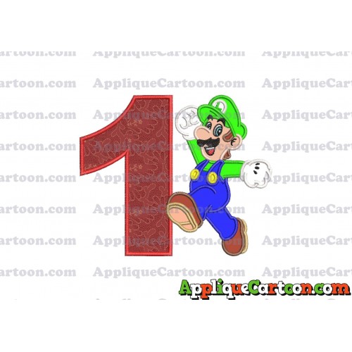 Luigi Super Mario Applique 03 Embroidery Design Birthday Number 1