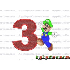 Luigi Super Mario Applique 03 Embroidery Design Birthday Number 3