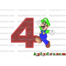 Luigi Super Mario Applique 03 Embroidery Design Birthday Number 4