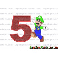 Luigi Super Mario Applique 03 Embroidery Design Birthday Number 5