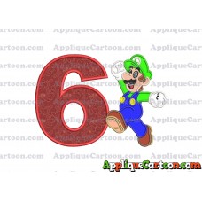 Luigi Super Mario Applique 03 Embroidery Design Birthday Number 6