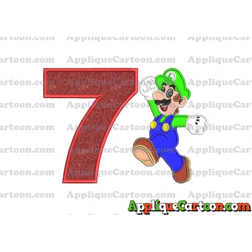 Luigi Super Mario Applique 03 Embroidery Design Birthday Number 7