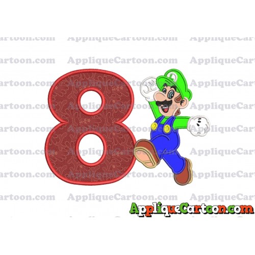 Luigi Super Mario Applique 03 Embroidery Design Birthday Number 8