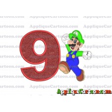 Luigi Super Mario Applique 03 Embroidery Design Birthday Number 9