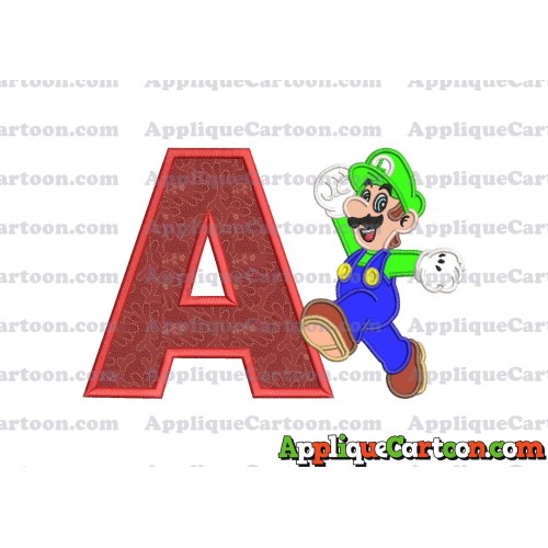 Luigi Super Mario Applique 03 Embroidery Design With Alphabet A