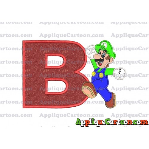 Luigi Super Mario Applique 03 Embroidery Design With Alphabet B
