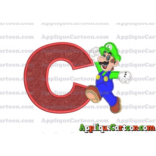 Luigi Super Mario Applique 03 Embroidery Design With Alphabet C