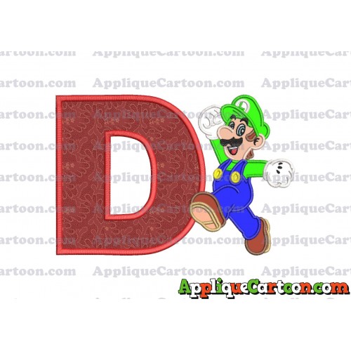 Luigi Super Mario Applique 03 Embroidery Design With Alphabet D