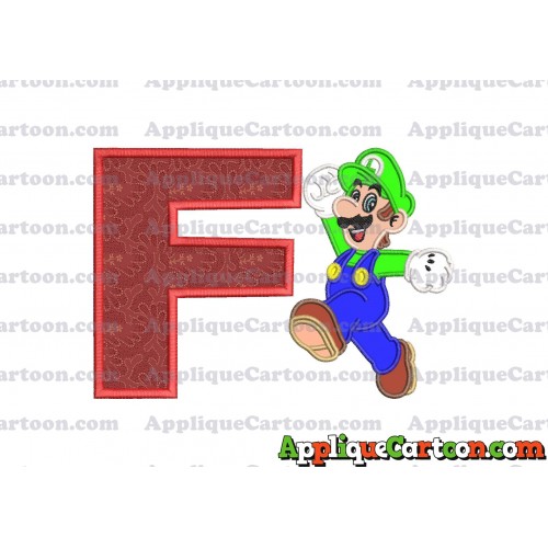 Luigi Super Mario Applique 03 Embroidery Design With Alphabet F