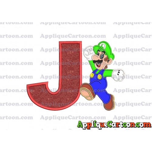 Luigi Super Mario Applique 03 Embroidery Design With Alphabet J