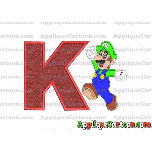 Luigi Super Mario Applique 03 Embroidery Design With Alphabet K