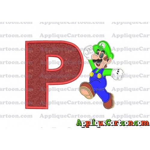 Luigi Super Mario Applique 03 Embroidery Design With Alphabet P