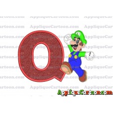 Luigi Super Mario Applique 03 Embroidery Design With Alphabet Q