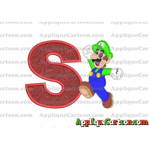 Luigi Super Mario Applique 03 Embroidery Design With Alphabet S
