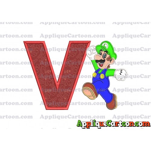 Luigi Super Mario Applique 03 Embroidery Design With Alphabet V