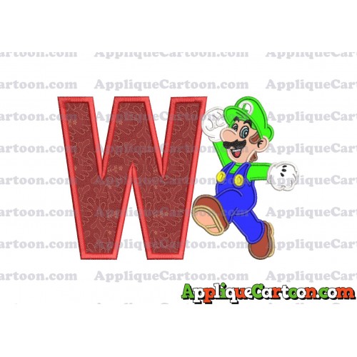 Luigi Super Mario Applique 03 Embroidery Design With Alphabet W