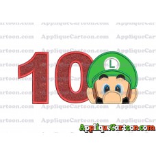 Luigi Super Mario Head 02 Applique Embroidery Design Birthday Number 10
