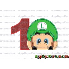 Luigi Super Mario Head 02 Applique Embroidery Design Birthday Number 1