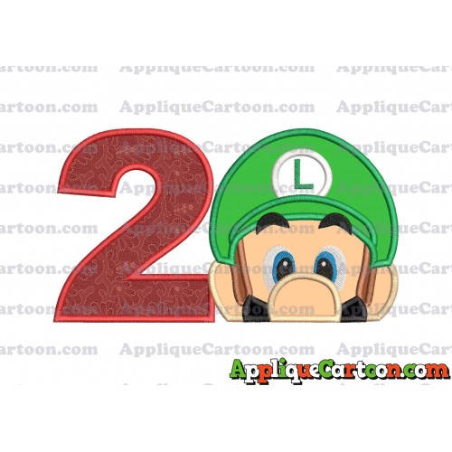 Luigi Super Mario Head 02 Applique Embroidery Design Birthday Number 2