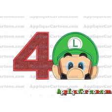 Luigi Super Mario Head 02 Applique Embroidery Design Birthday Number 4