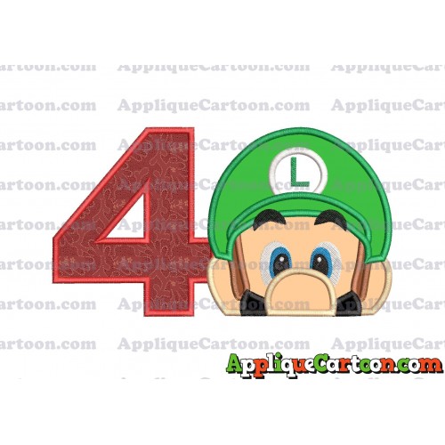 Luigi Super Mario Head 02 Applique Embroidery Design Birthday Number 4