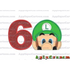 Luigi Super Mario Head 02 Applique Embroidery Design Birthday Number 6
