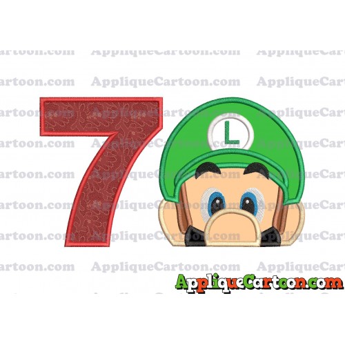 Luigi Super Mario Head 02 Applique Embroidery Design Birthday Number 7
