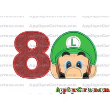 Luigi Super Mario Head 02 Applique Embroidery Design Birthday Number 8