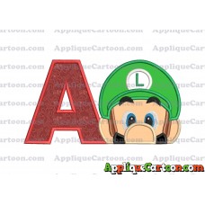 Luigi Super Mario Head 02 Applique Embroidery Design With Alphabet A