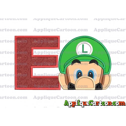 Luigi Super Mario Head 02 Applique Embroidery Design With Alphabet E
