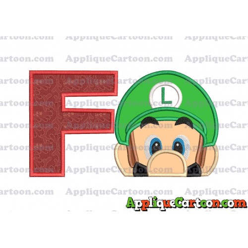 Luigi Super Mario Head 02 Applique Embroidery Design With Alphabet F