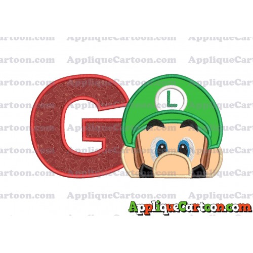 Luigi Super Mario Head 02 Applique Embroidery Design With Alphabet G