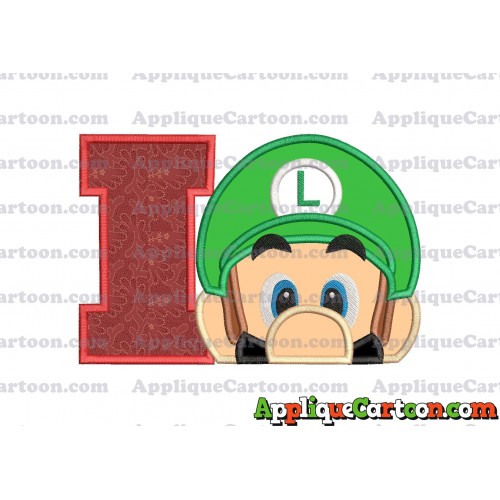 Luigi Super Mario Head 02 Applique Embroidery Design With Alphabet I