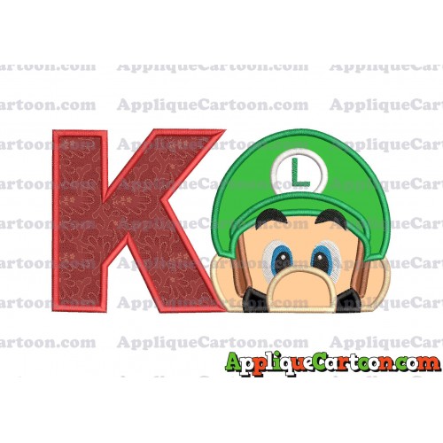 Luigi Super Mario Head 02 Applique Embroidery Design With Alphabet K