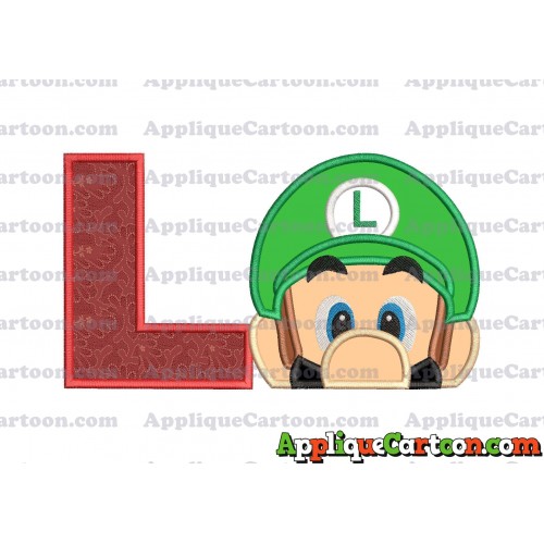 Luigi Super Mario Head 02 Applique Embroidery Design With Alphabet L