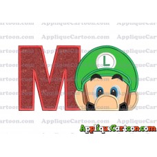 Luigi Super Mario Head 02 Applique Embroidery Design With Alphabet M