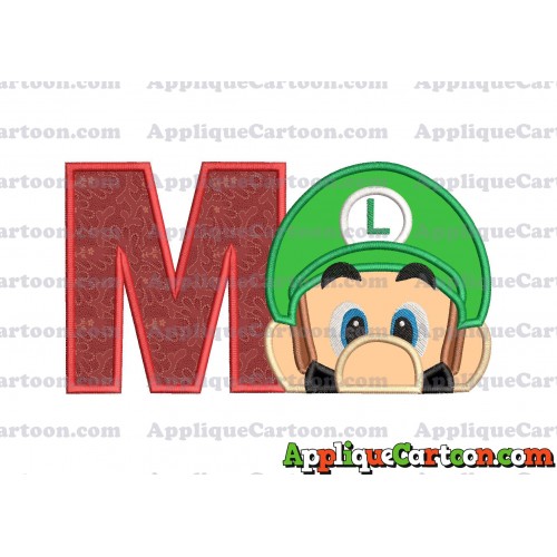Luigi Super Mario Head 02 Applique Embroidery Design With Alphabet M