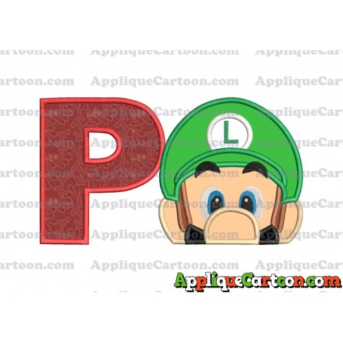Luigi Super Mario Head 02 Applique Embroidery Design With Alphabet P