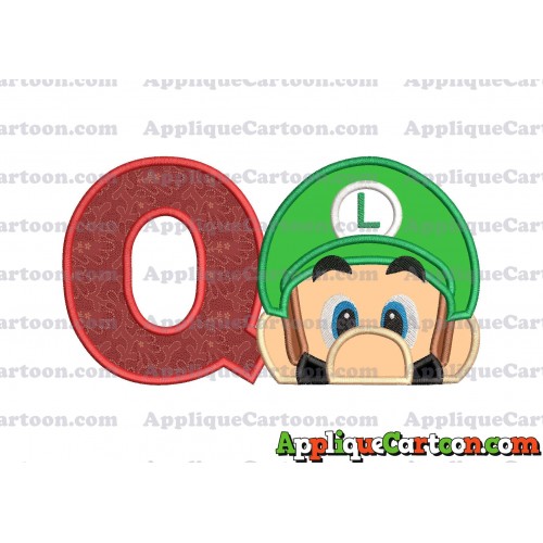 Luigi Super Mario Head 02 Applique Embroidery Design With Alphabet Q