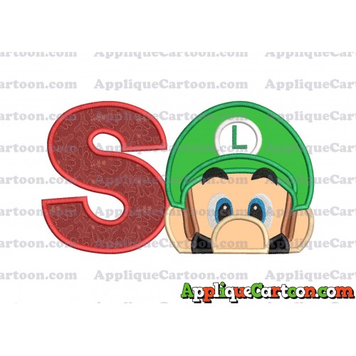 Luigi Super Mario Head 02 Applique Embroidery Design With Alphabet S