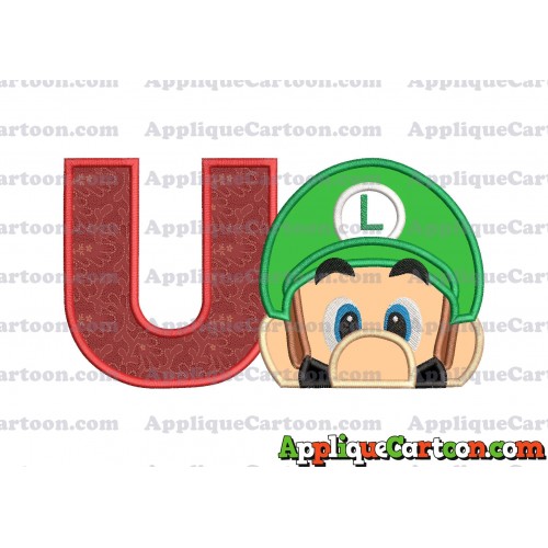 Luigi Super Mario Head 02 Applique Embroidery Design With Alphabet U
