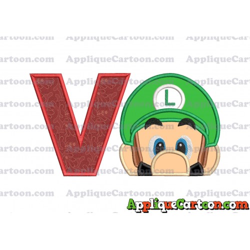 Luigi Super Mario Head 02 Applique Embroidery Design With Alphabet V