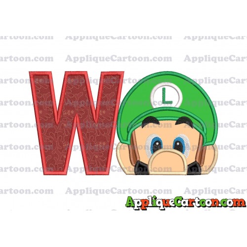 Luigi Super Mario Head 02 Applique Embroidery Design With Alphabet W