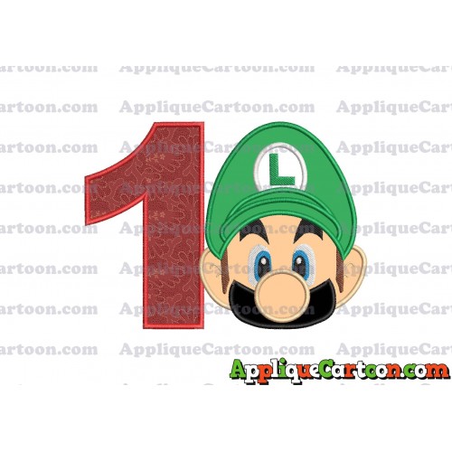 Luigi Super Mario Head Applique Embroidery Design 02 Birthday Number 1